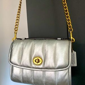 Coach cross-body quilted bag silver